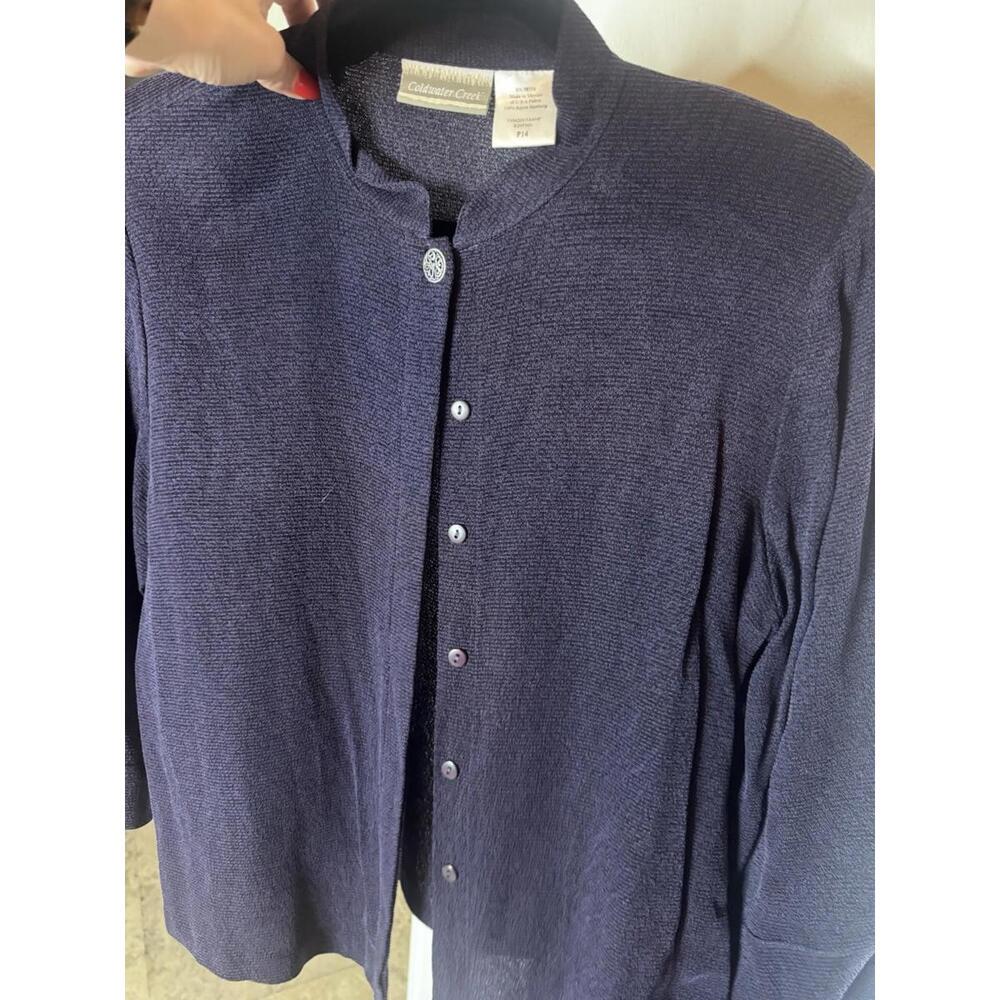 Coldwater Creek Skirt Set Women Knit Skirt Tunic Top Navy Cottage Core size P 14